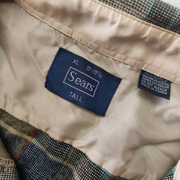 Vintage Sears Flannel Shirt Men Extra Large XL 17 Blue Plaid Long Sleeve Grunge - Picture 5 of 8